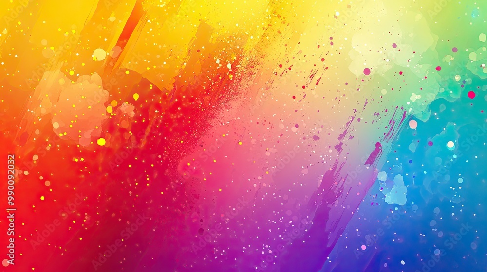 Aufkleber smooth rainbow gradient background with energetic paint splatters in a striking abstract style.