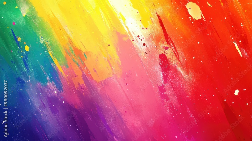 Aufkleber smooth rainbow gradient background with energetic paint splatters in a striking abstract style.