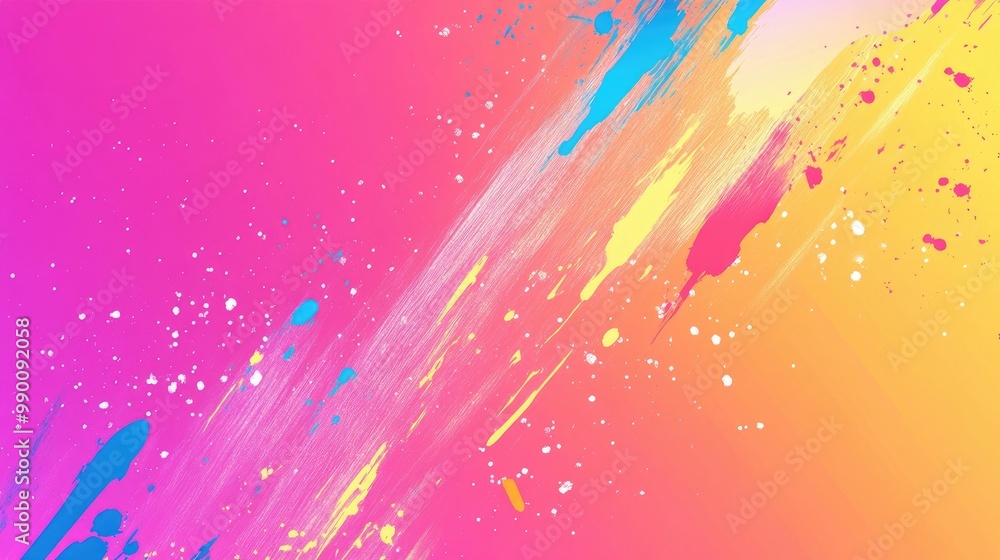 Aufkleber smooth rainbow gradient background with energetic paint splatters in a striking abstract style.