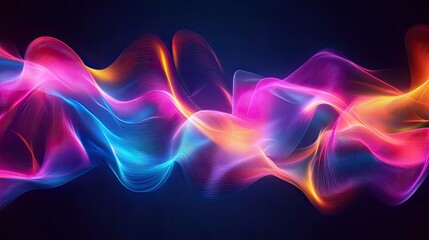 Smooth neon wave patterns in bright colors flowing across a dark background, symbolizing energy and movement.