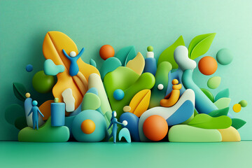 3D-rendered abstract corporate logo symbolizing workplace diversity and environmental sustainability.