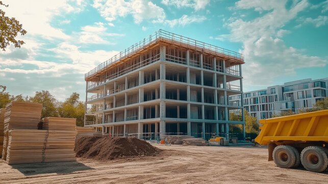 Construction site large building under is multi-story Germany badenwurttemberg fellbach