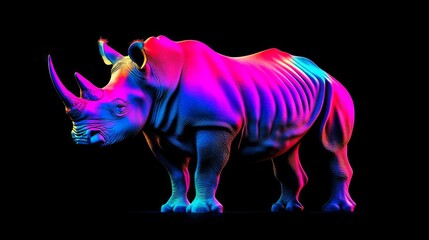Digital illustration rhinoceros standing black background rhino facing Beautiful Wallpaper