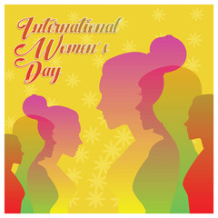 Women's Day with various female silhouettes. Gender equality women's rights. Women's Day concept. Flat vector illustration.