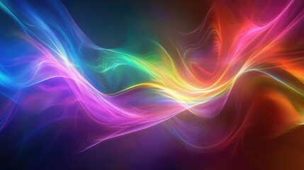 Obraz premium Vibrant rainbow energy lights in an abstract wave pattern, creating a dynamic, high-energy design.