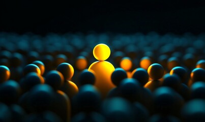 Group small round orange figures standing out from Amongst Others in Dark