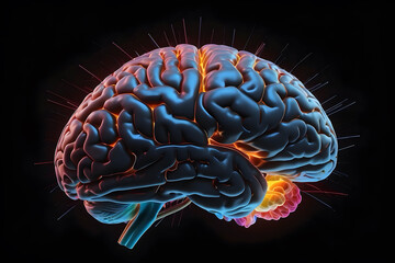 abstract image of Concept art of a human brain exploding with knowledge and creativity