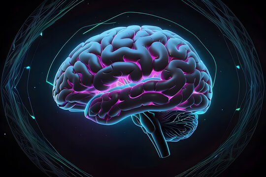 abstract image of Concept art of a human brain exploding with knowledge and creativity