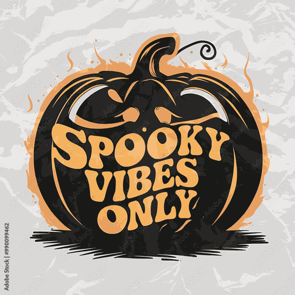 Aufkleber Spooky Vibes Only Halloween Graphic Design. A stylized graphic design featuring a jack-o'-lantern silhouette with the text 