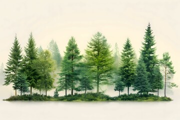 Fototapeta premium Green Pine Fir Trees, Isolated on White Background