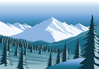 Fototapeta premium mountains with trees and snow on top, file vector