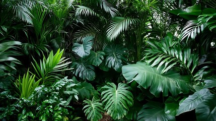 Fototapeta premium Lush Tropical Foliage Jungle Green Leaves Background