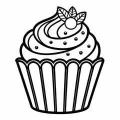 Line art of a Cupcake with cream vector illustration 