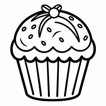 recommend clip art: Cupcake with cream line art vector illustration 