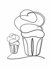 continuous line art of a cupcake vector illustration 