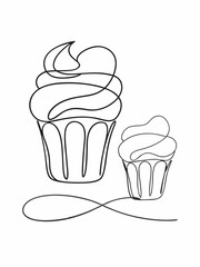 continuous line art of a cupcake vector illustration 