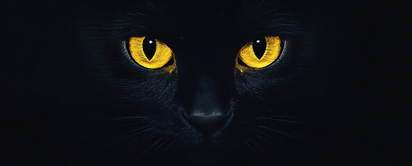 black cat portrait with yellow eyes, AI generated