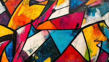 Fototapeta premium A graffiti-covered urban wall, showcasing vibrant colors, bold lines, and an edgy, artistic vibe