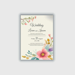 Vector hand drawn floral wedding invitation card