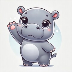 Naklejka premium Imagine a playful cartoon scene featuring a hippo surrounded by other cute safari animals, including a baby elephant and a rhino, in a fun, colorful style