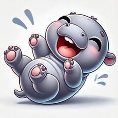 Imagine a playful cartoon scene featuring a hippo surrounded by other cute safari animals, including a baby elephant and a rhino, in a fun, colorful style