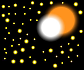 Obraz premium Background with glowing lights, Moon and star, Colorful sky