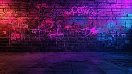 Graffiti wall with bold neon typography, layered text in different fonts and styles