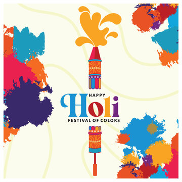 Beautiful colorful splash. Color gun for Holi celebration. Holi hai concept. Flat vector illustration.