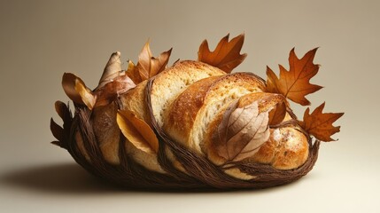 Bread Nestled in Fall Leaves