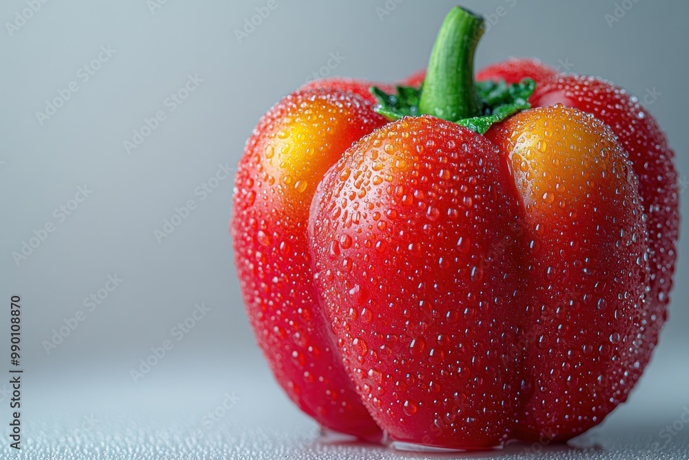 Sticker Red Bell Pepper with Water Drops