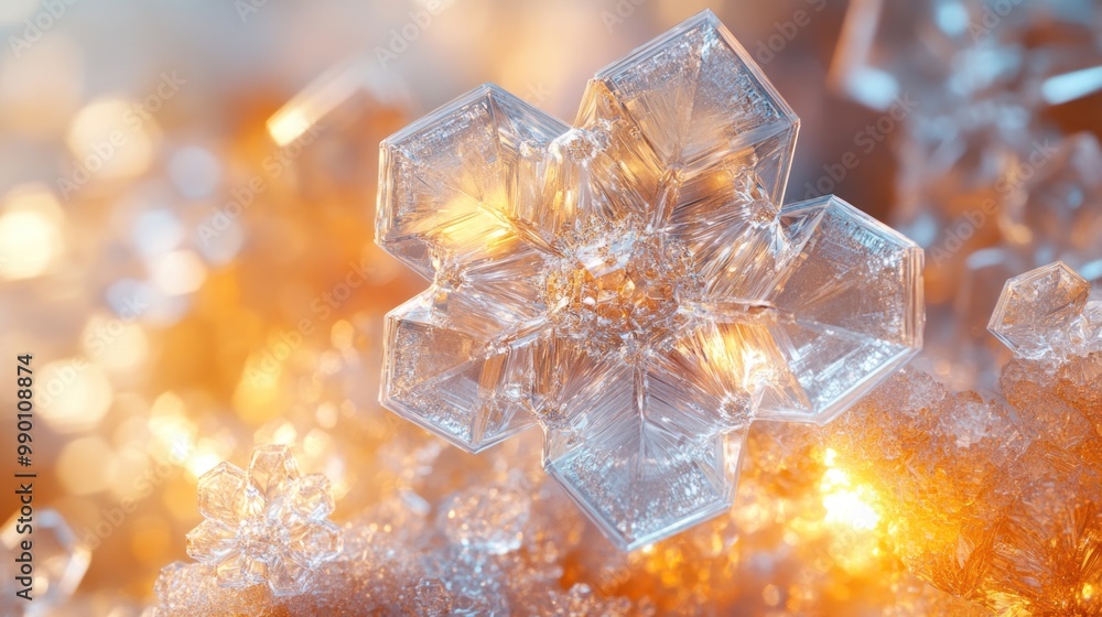 Poster close-up macro photograph of a single snowflake