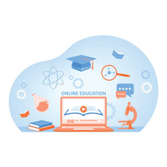 Online education platform for biology subjects. Educational video on a computer screen. Online Education concept. Flat vector illustration.