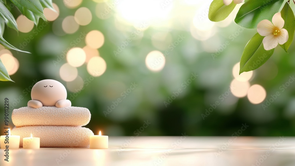 Poster relaxing spa scene with candles and soft textures