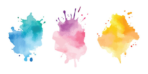 Colorful watercolor brush strokes vector. set of colorful paint splatter texture.