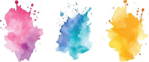 Colorful watercolor brush strokes vector. A variety of colorful explosion splashes reflect creative energy and artistic flair with vibrant hues.