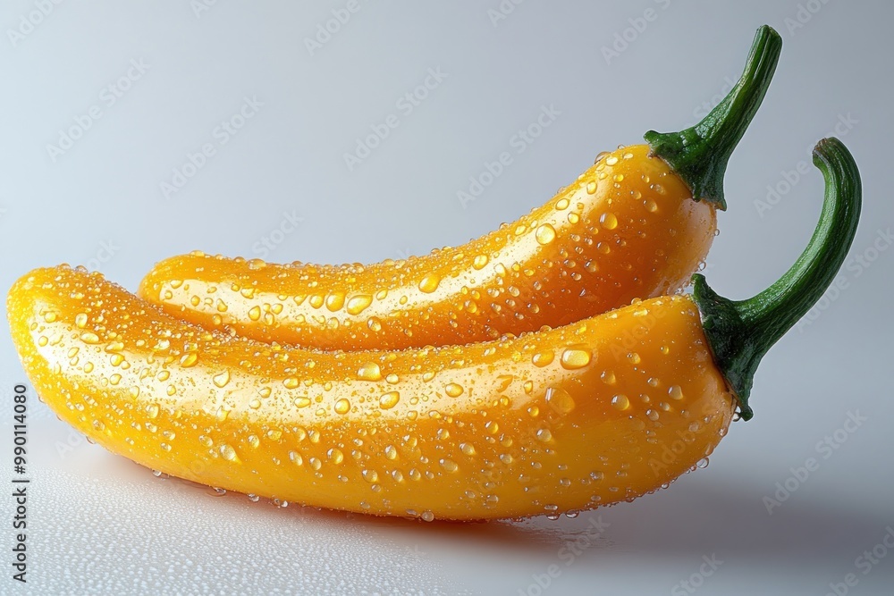 Wall mural Two Yellow Peppers with Water Droplets