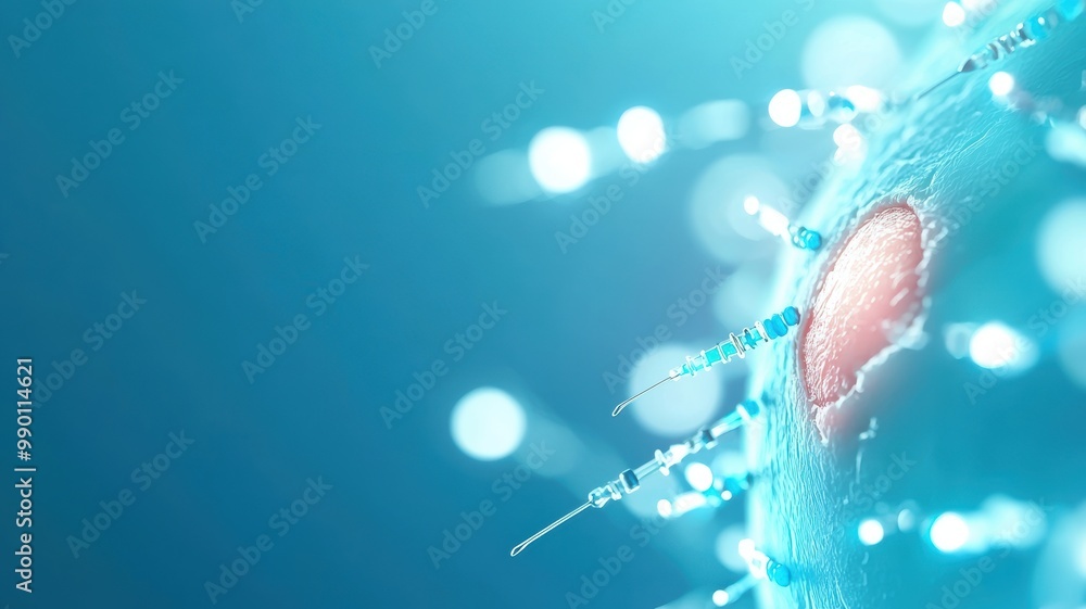 Poster microscopic view of a cell with needle-like structures