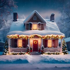 A house with a snow covered roof and a house with a snow covered porch.