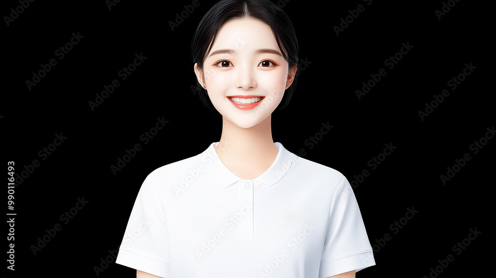 Wall mural a cheerful teenage female avatar with a modern style, radiating friendliness against a soft, light b