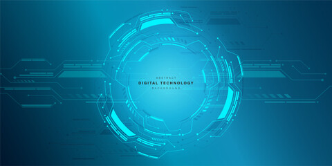 Obraz premium Abstract futuristic circuit board. business technology communication. Hi tech digital connection. high tech. science. digital eye. blue future background. high computer digital technology concept