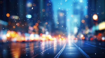 Fototapeta premium generated illustration of blurred colorful city lights reflecting on wet asphalt at night