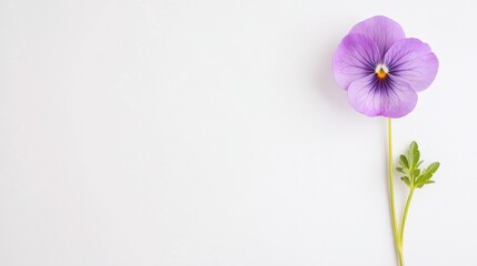 Naklejka premium Pansy Blossom Elegance, a delicate pansy displayed against a pristine white backdrop, showcasing its vibrant colors and intricate details in a minimalist, serene setting.