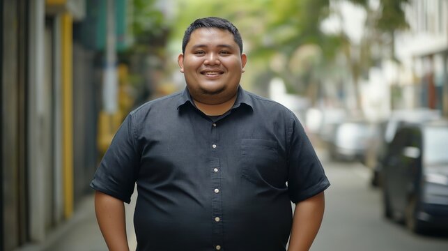 Portrait of a Smiling Young Indonesian Man in Casual Street Setting for Diverse Lifestyle and Fashion Concepts