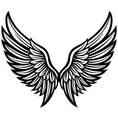 A black and white logo of a black angel wings vector illustration clip art design element