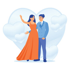 Obraz premium A couple on a date. Man and woman look at each other. Family lifestyle activity concept. Flat vector illustration.
