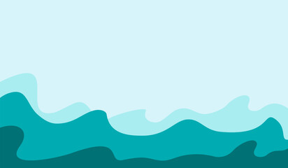 Vector. Sea waves layered background illustration and sea beach. Frame background for text. Postcard. Blue colors of the ocean sea water river. Rest. Vacation. Travel. Abstract drawing.Summer.Ornament