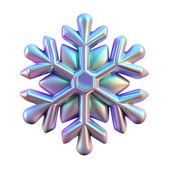 Fototapeta premium 3D plastic holographic snowflake. Realistic 3d element of shimmering metallic snowflake isolated on white background