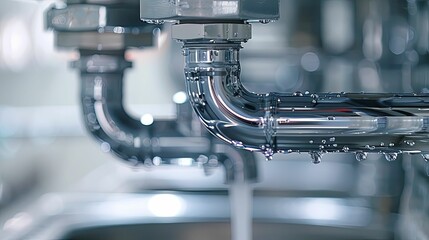 Close-up of a Shiny Metal Pipe Dripping Water