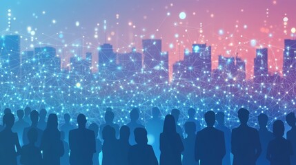 Crowd with Network Connections. Big Data, Smart City, and WiFi Concept