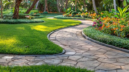 Obraz premium Stone Pathway Winding Through Lush Green Garden